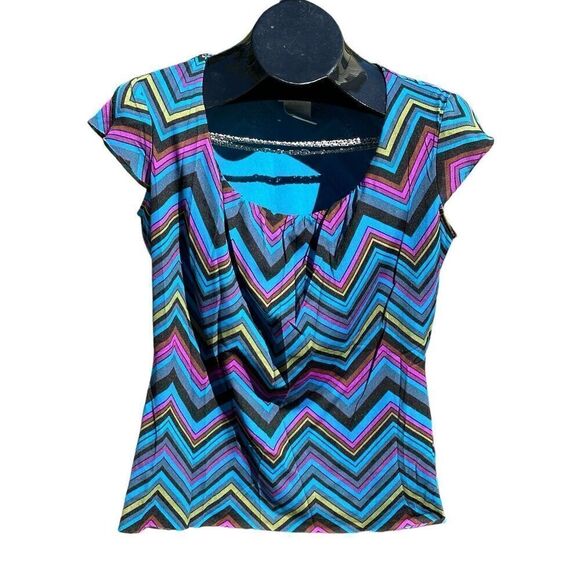 Worthington Purple Blue Teal Cap Sleeve Scoop Neckline Size M - Picture 1 of 6